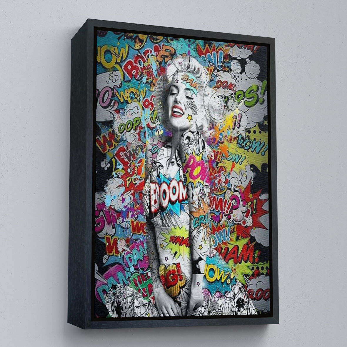 Siyah Çerçeveli Graffiti Marilyn Monroe, Renkli Marilyn Monroe Kanvas Tablo