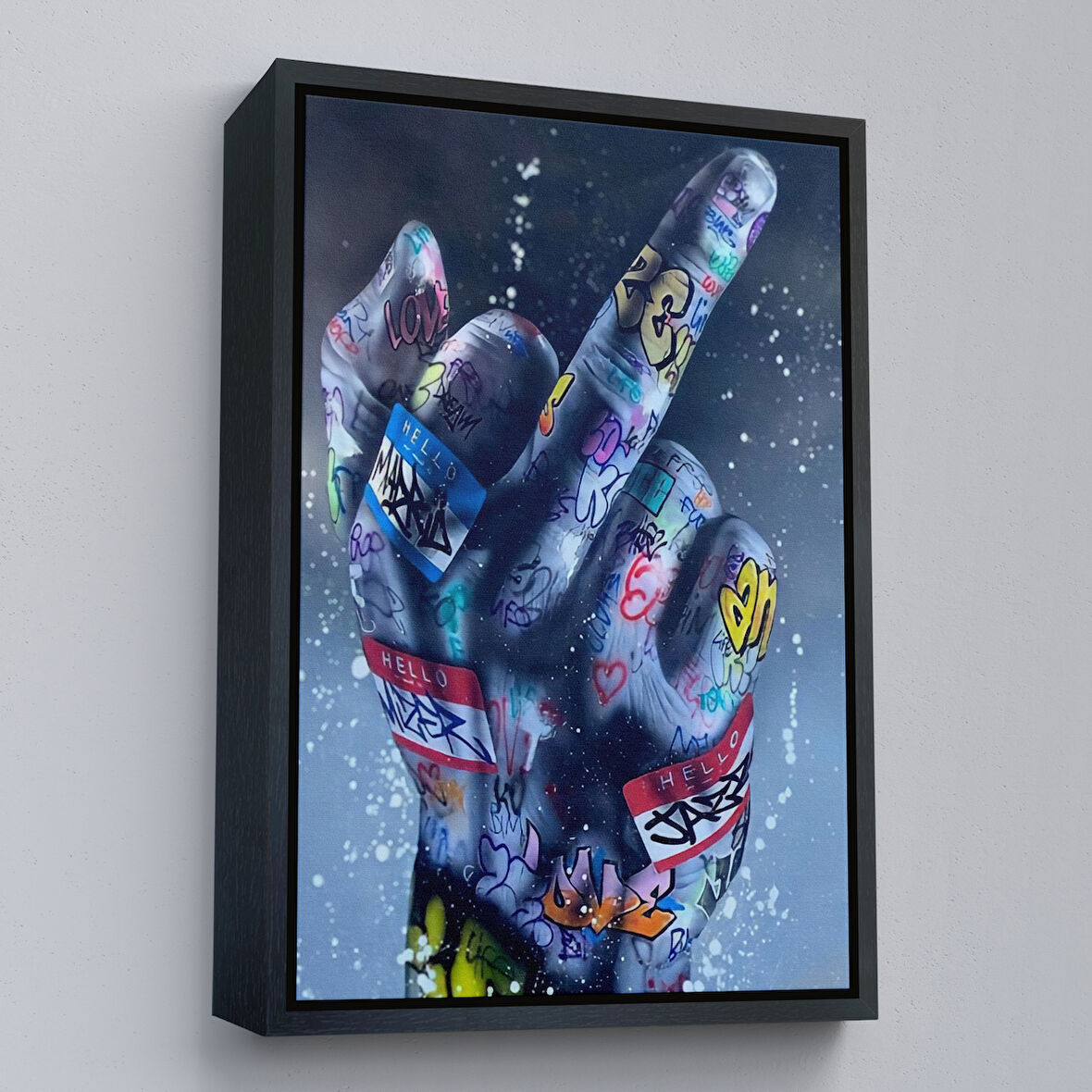 Siyah Çerçeveli El Hareketi Hip Hop Posteri, Orta Parmak Hareketi Sokak Sanatı, Kanvas Tablo