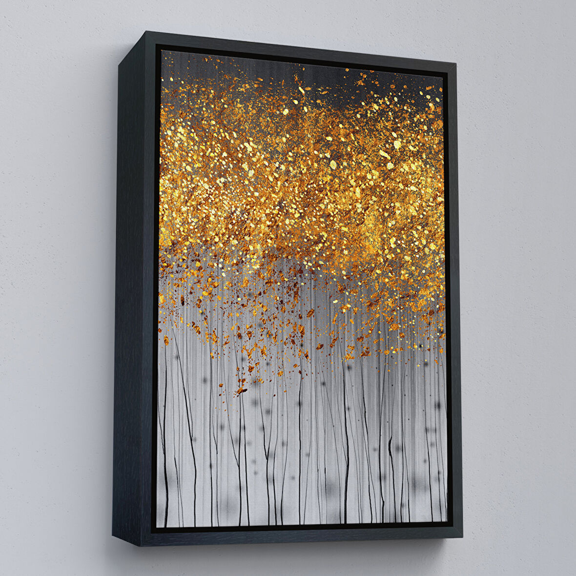 Siyah Çerçeveli Soyut Altın Tablo