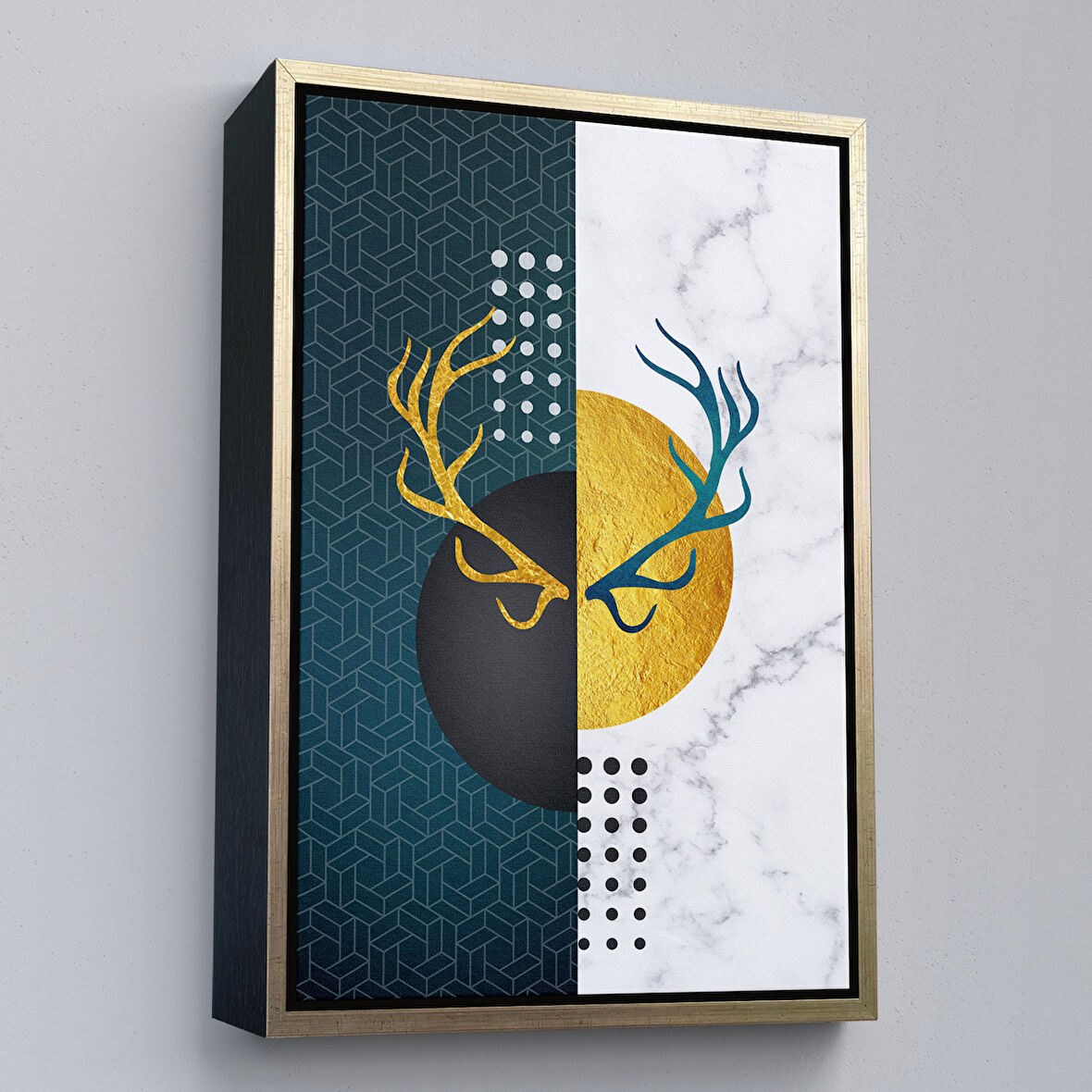 Altın Çerçeveli Modern Renkli Soyut Tablo