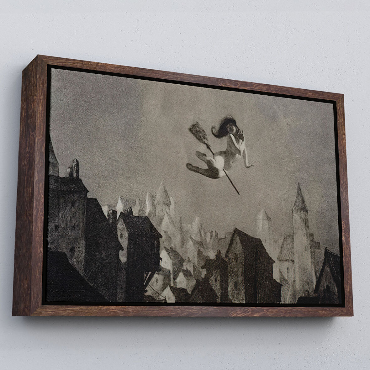 Kahverengi Çerçeveli Amerikan Kabusları Tablo, Şabat Ayini, Cadı Uçuşu Kanvas Tablo, Wiccan Sihirli Dekor