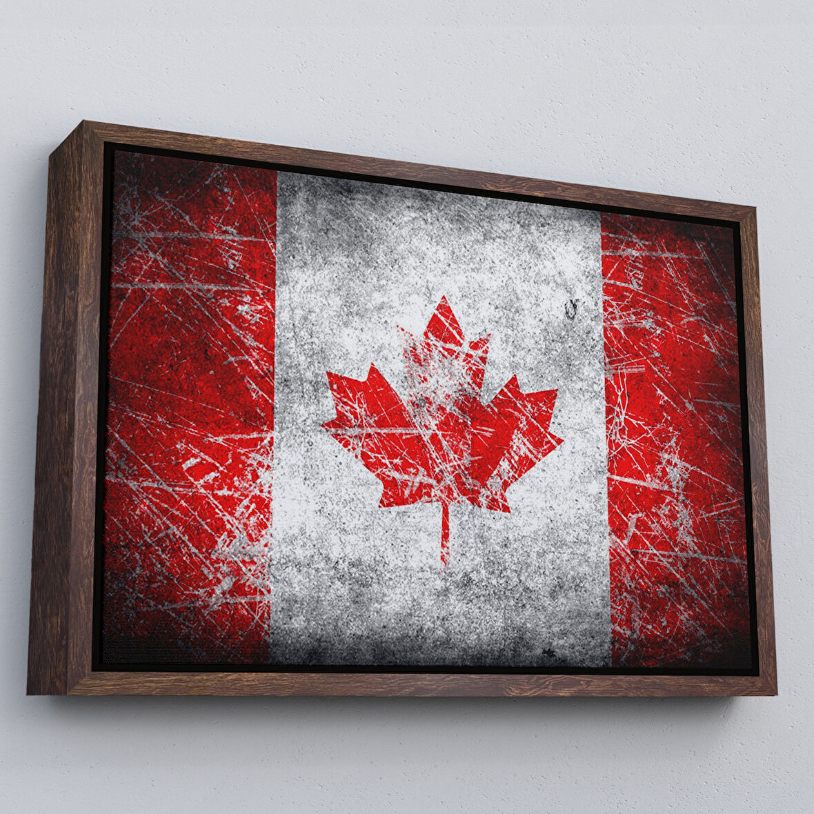 Kahverengi Çerçeveli Kanada Bayrağı Rustik Kanvas Tablo, Kanada Bayrağı Tablo, Ev ve Ofis Dekoru