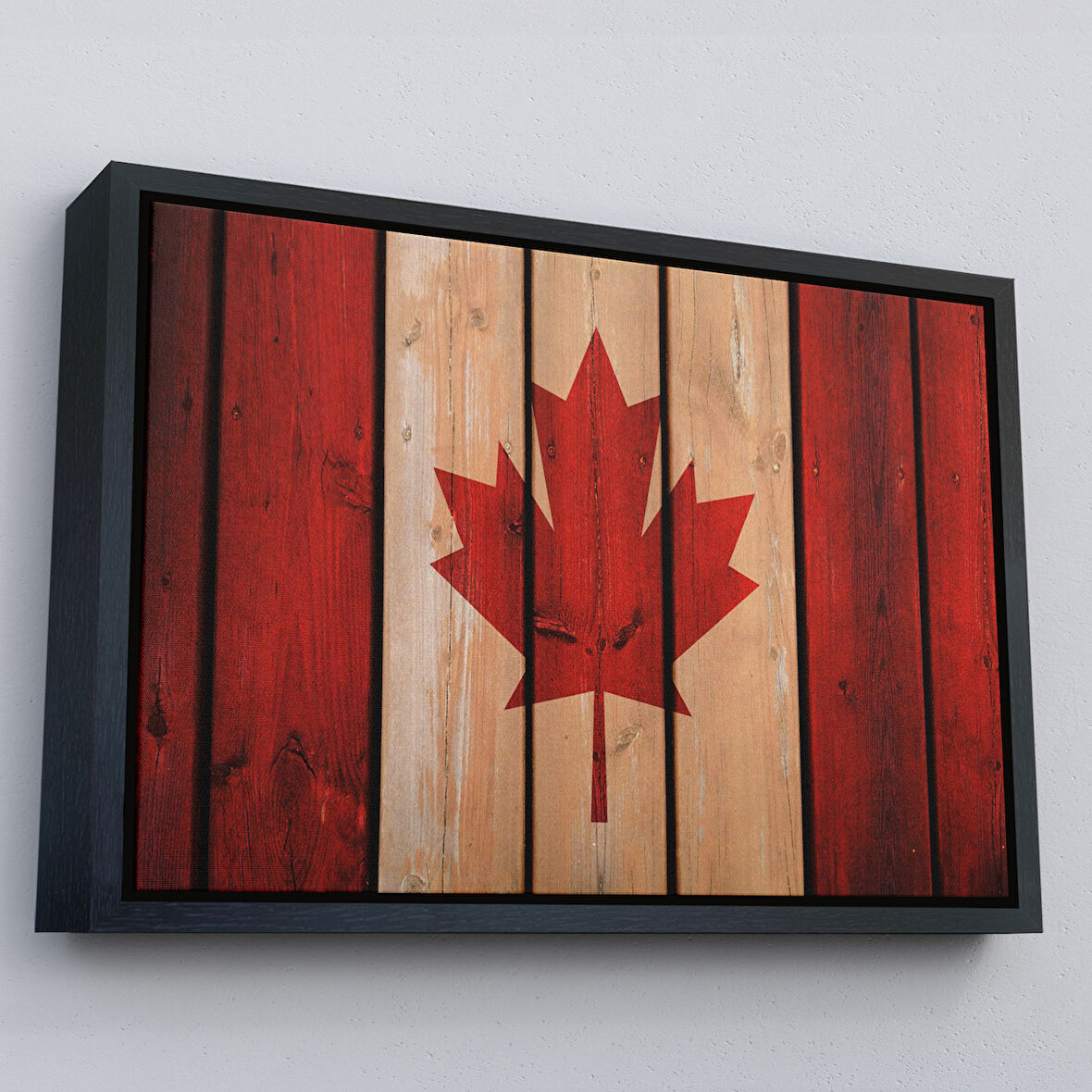 Siyah Çerçeveli Ahşap Kanada Bayrağı Rustik Kanvas Tablo, Kanada Bayrağı Vintage , Ev ve Ofis Dekoru
