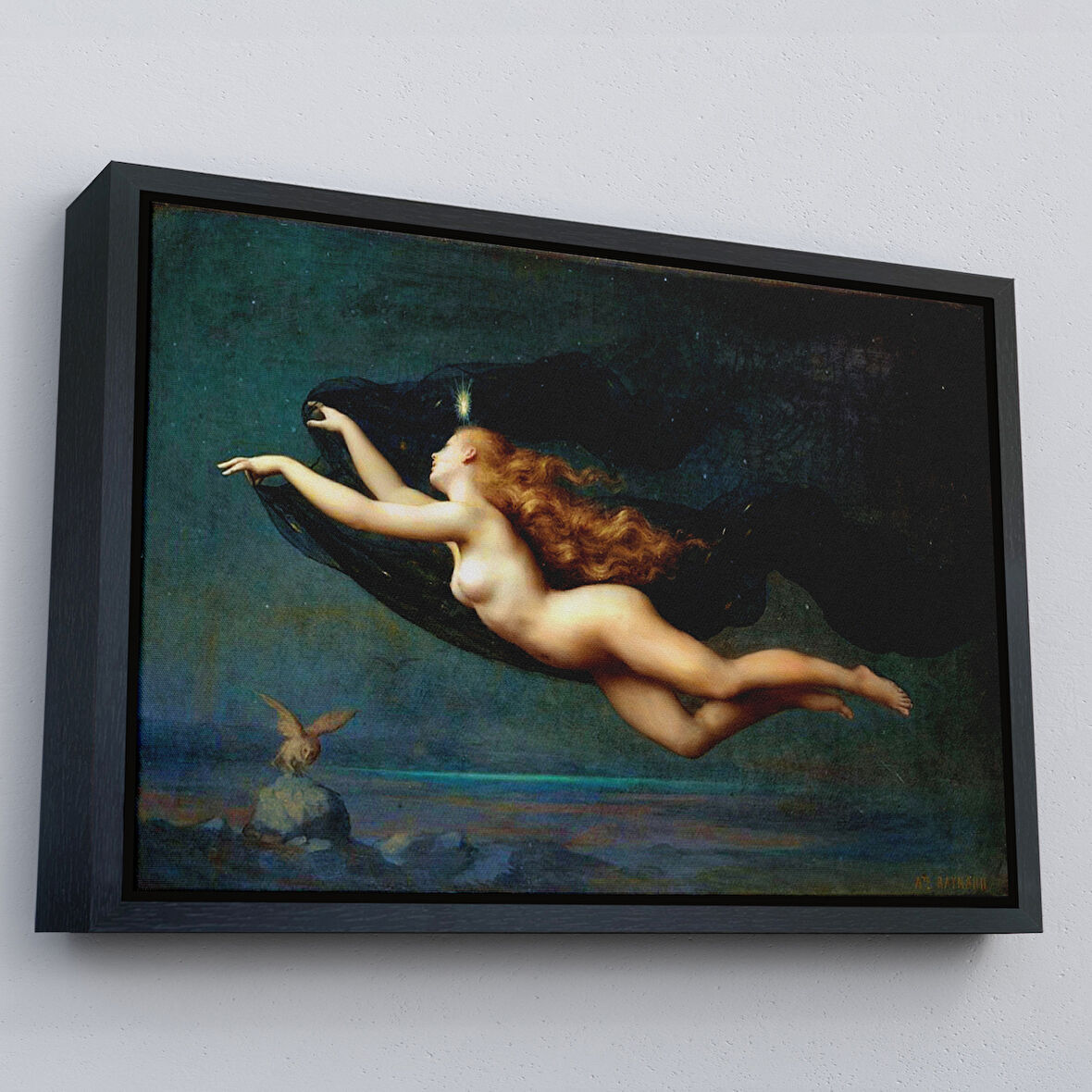 Siyah Çerçeveli La Nuit by Auguste Raynaud Kanvas Duvar Sanatı Tablo, Klasik Sanat