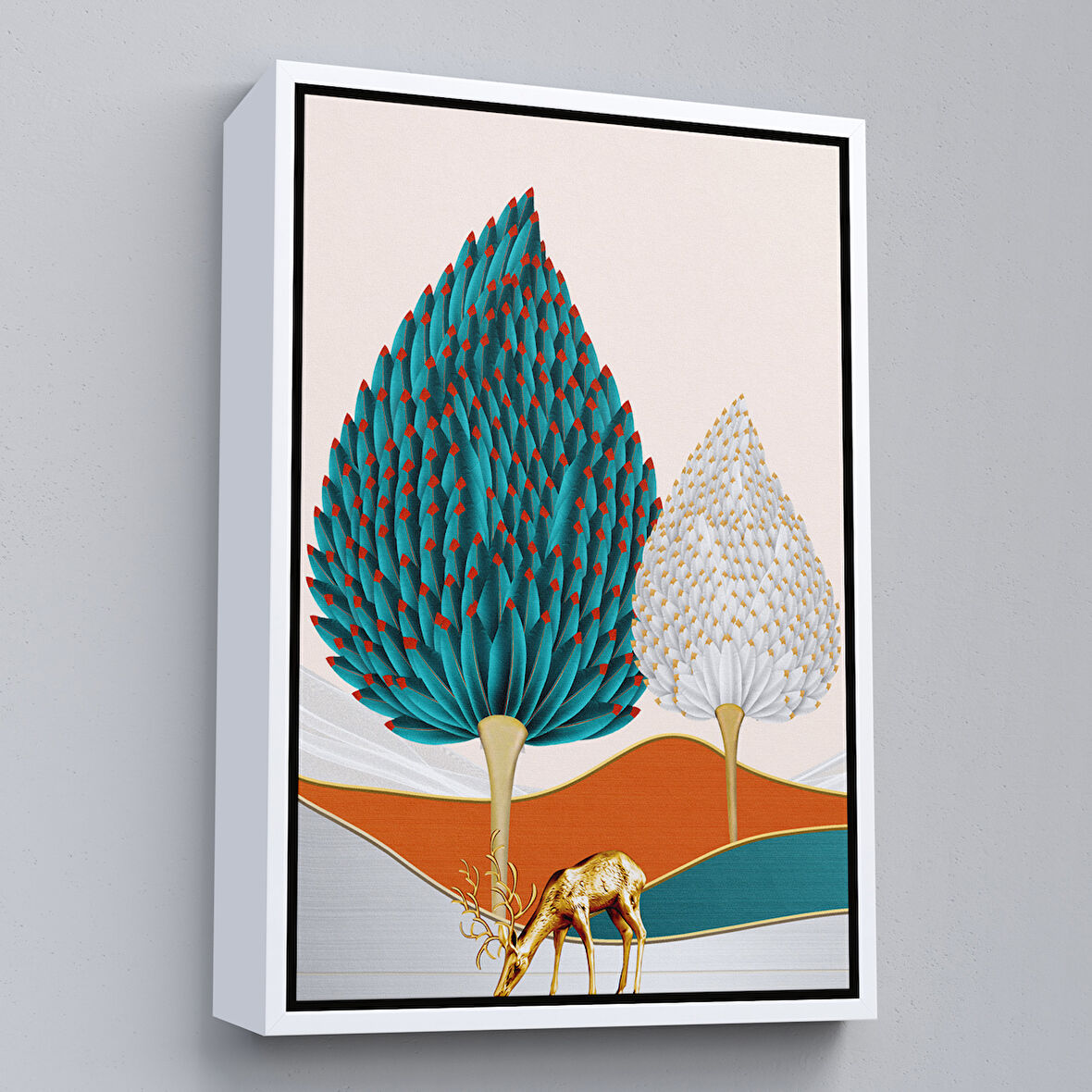 Beyaz Çerçeveli Modern Renkli Soyut Tablo