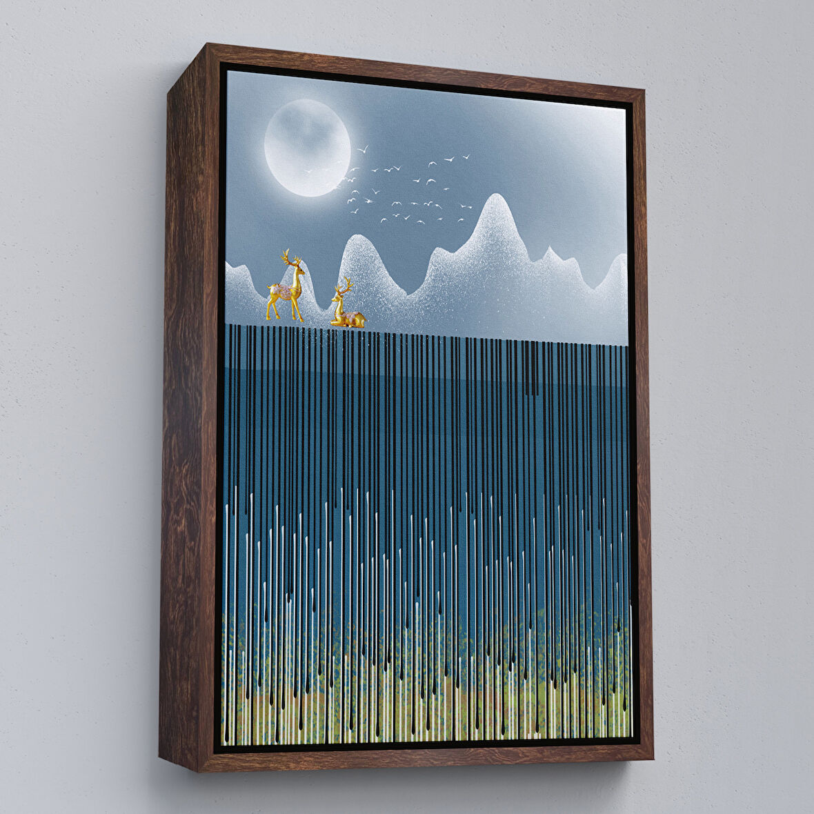 Kahverengi Çerçeveli Modern Altın Soyut Tablosu