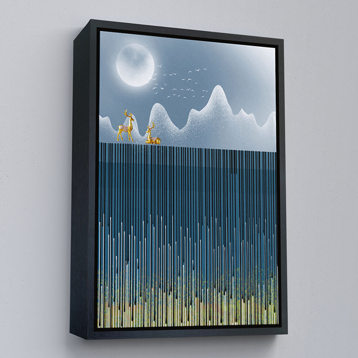 Siyah Çerçeveli Modern Altın Soyut Tablosu