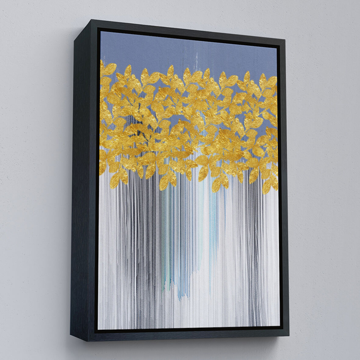 Siyah Çerçeveli Modern Altın Soyut Tablosu