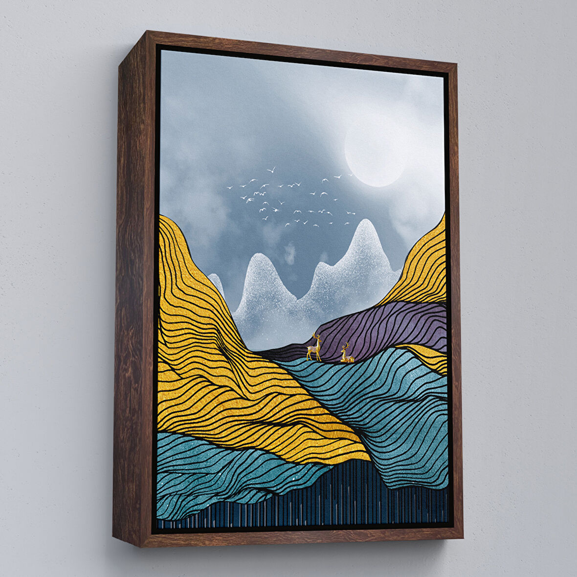 Kahverengi Çerçeveli Modern Altın Soyut Tablosu