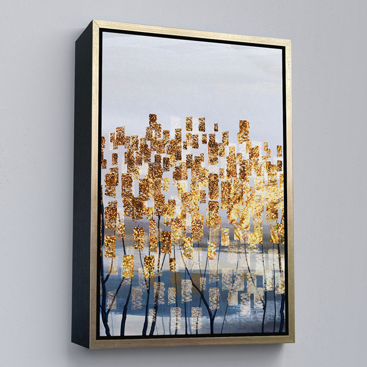 Altın Çerçeveli Modern Altın Soyut Tablosu