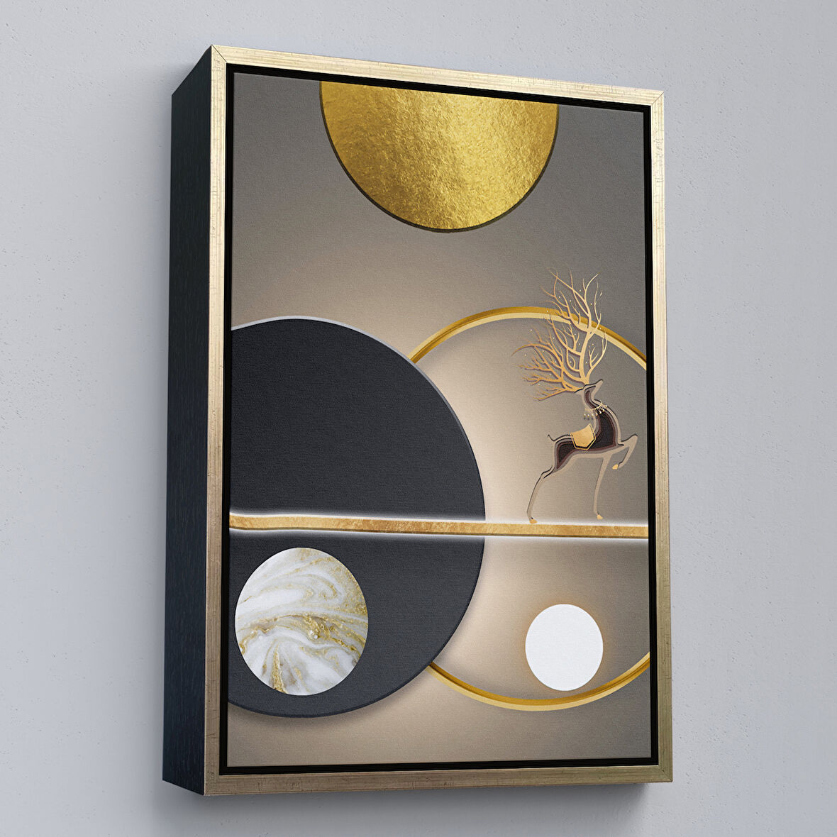 Altın Çerçeveli Modern Altın Soyut Tablosu