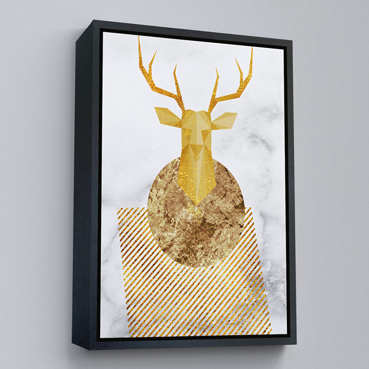 Siyah Çerçeveli Modern Altın Soyut Tablosu