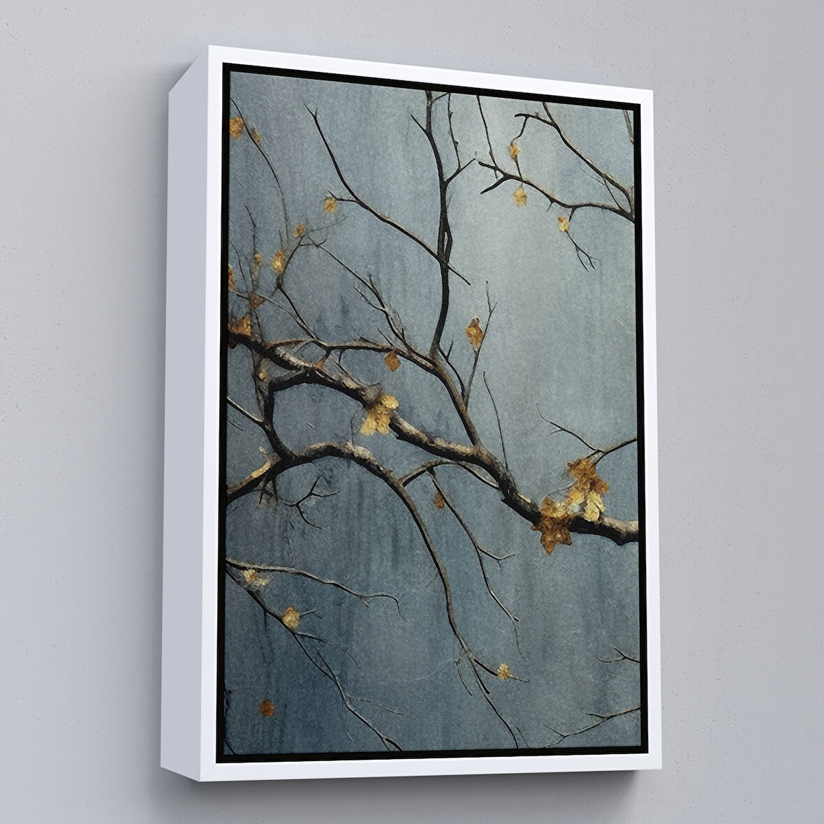Beyaz Çerçeveli Soyut Kuru Dallar Tablosu