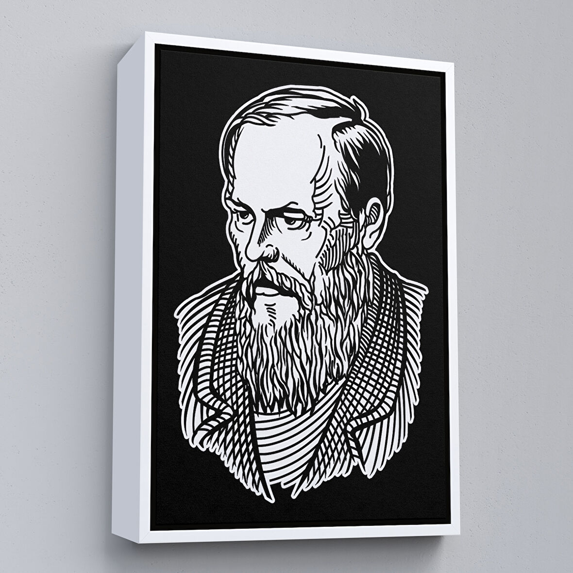 Beyaz Çerçeveli Fyodor Mihayloviç Dostoyevski Dekoratif Kanvas Tablo