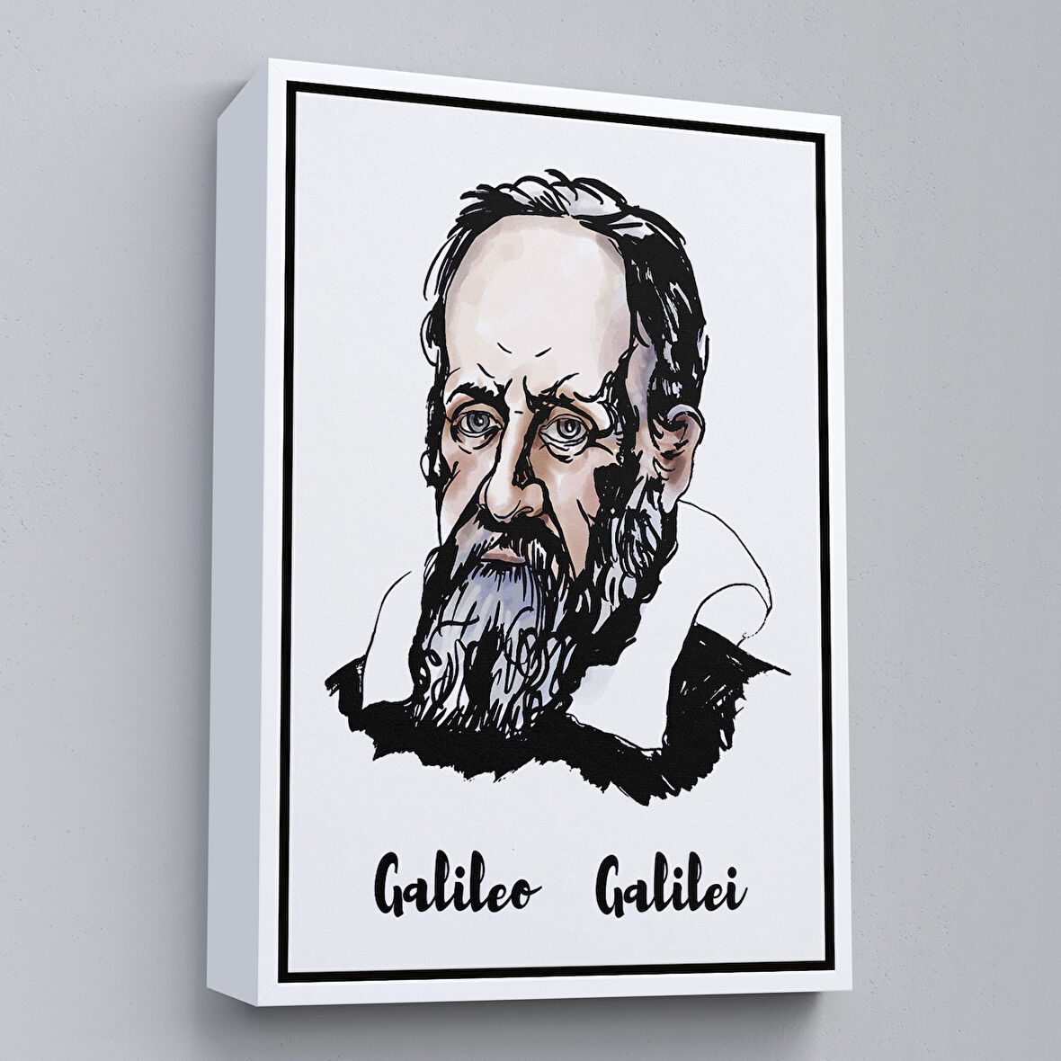 Beyaz Çerçeveli Galileo Galilei Dekoratif Kanvas Tablo