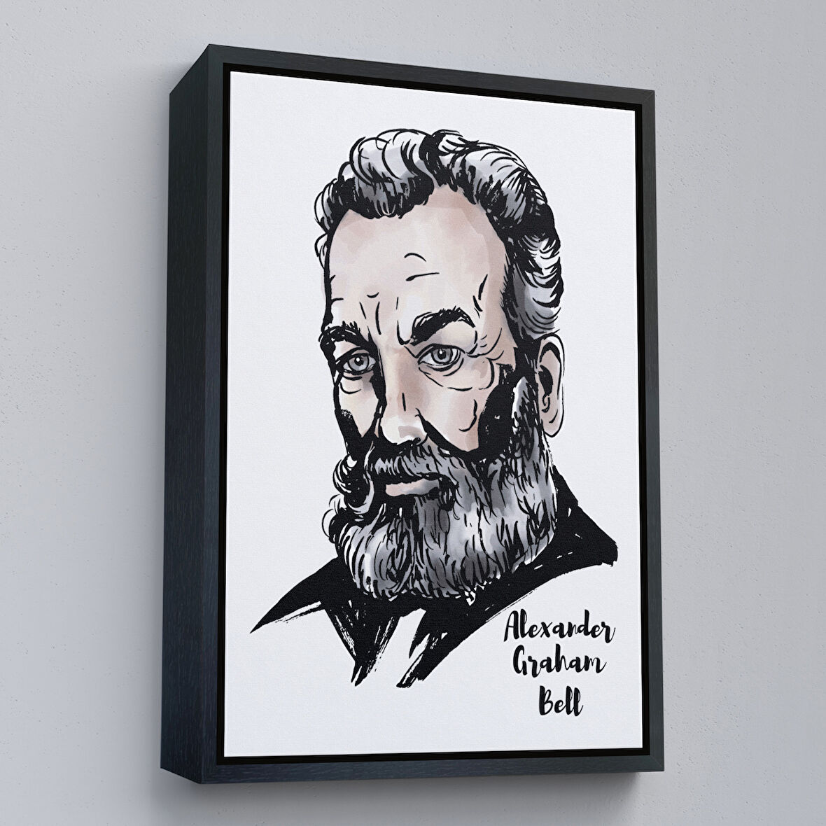 Siyah Çerçeveli Alexander Graham Bell Dekoratif Kanvas Tablo