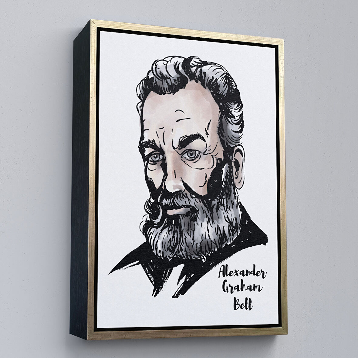 Altın Çerçeveli Alexander Graham Bell Dekoratif Kanvas Tablo