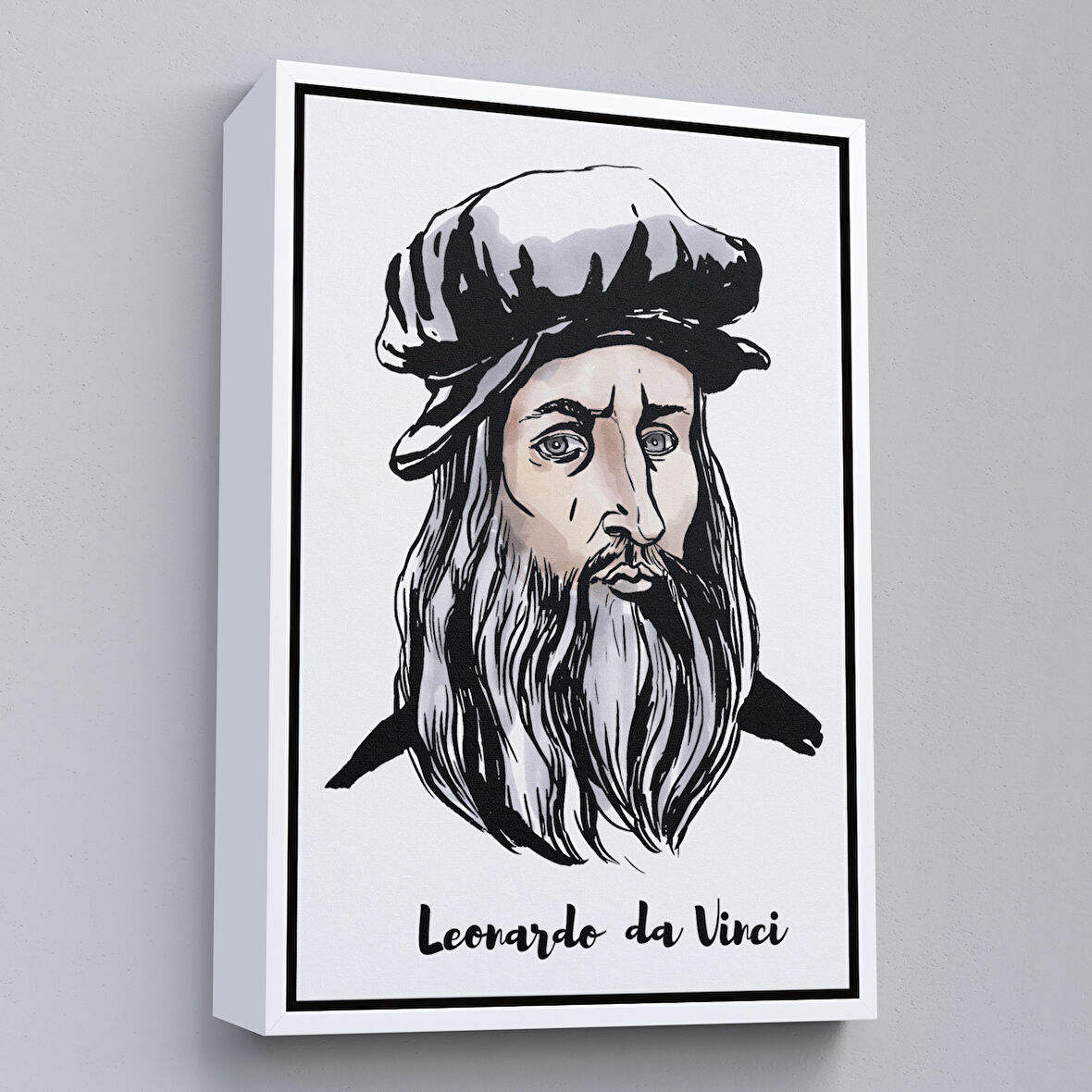 Beyaz Çerçeveli Leonardo da Vinci Dekoratif Kanvas Tablo