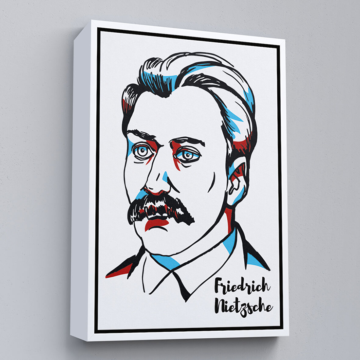 Beyaz Çerçeveli Friedrich Nietzsche Dekoratif Kanvas Tablo