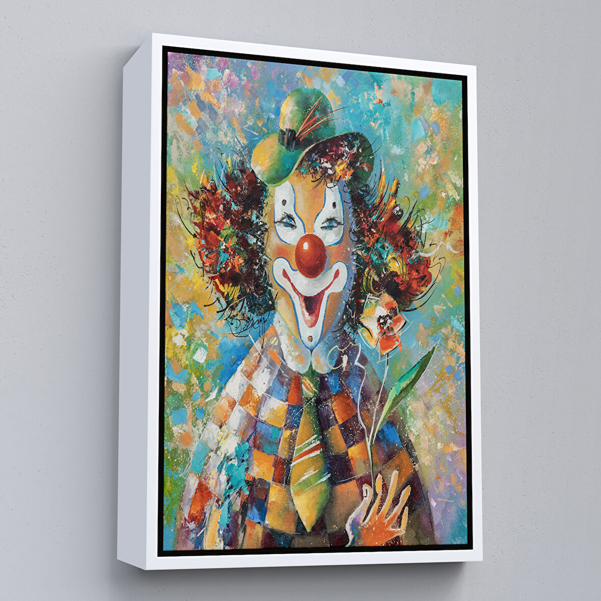Beyaz Çerçeveli Renkli Palyaço Tablosu