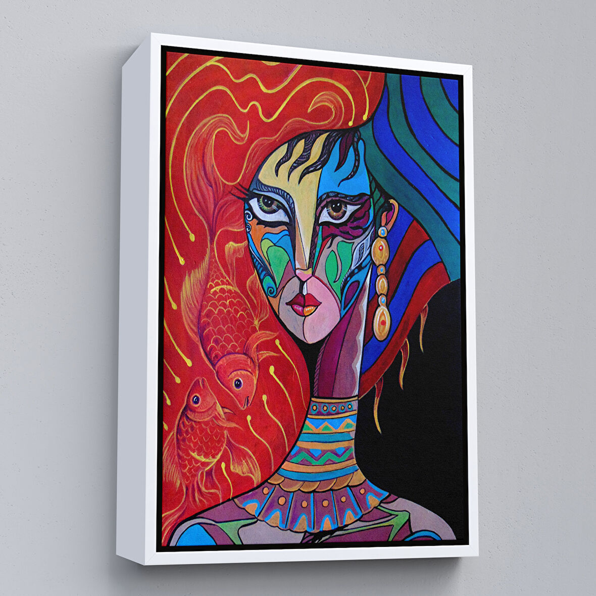 Beyaz Çerçeveli Zarif Kadın Portresi Dekoratif Kanvas Duvar Tablosu