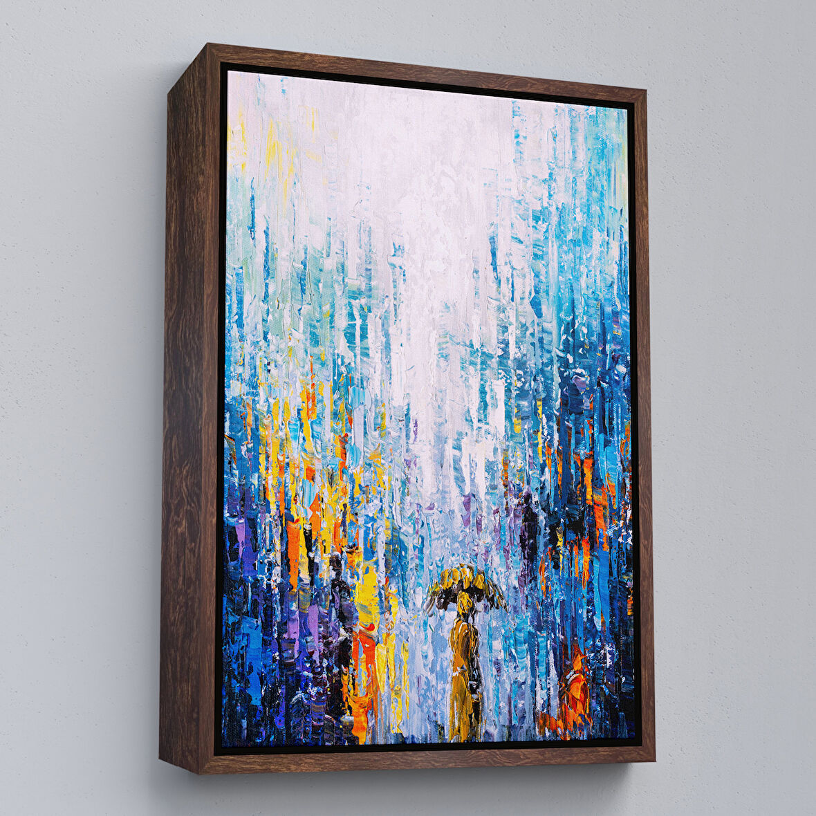 Kahverengi Çerçeveli Yağmurlu Bir Gün Yağlıboya Görünüm Dekoratif Kanvas Duvar Tablosu