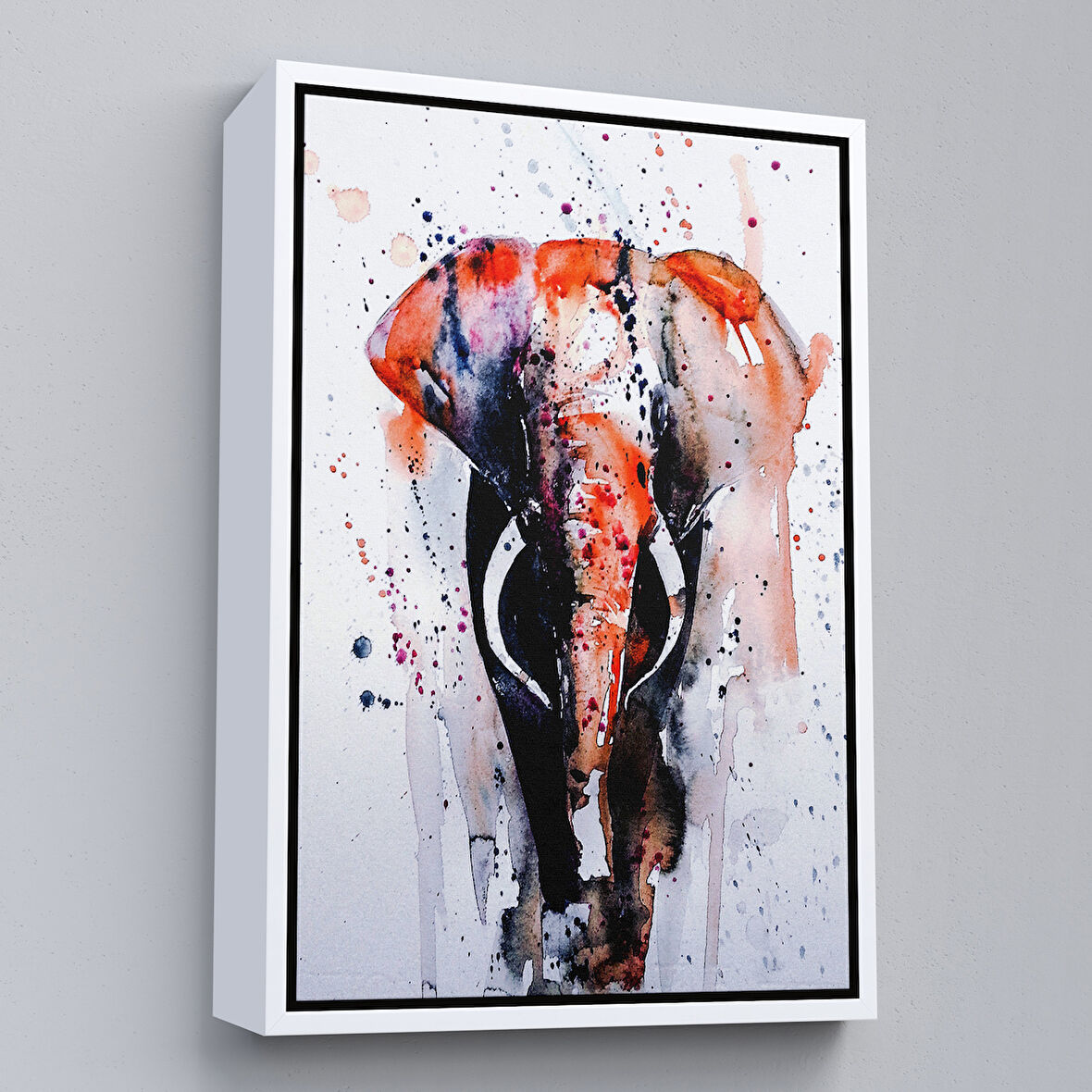 Beyaz Çerçeveli Fil Dekoratif Kanvas Tablo