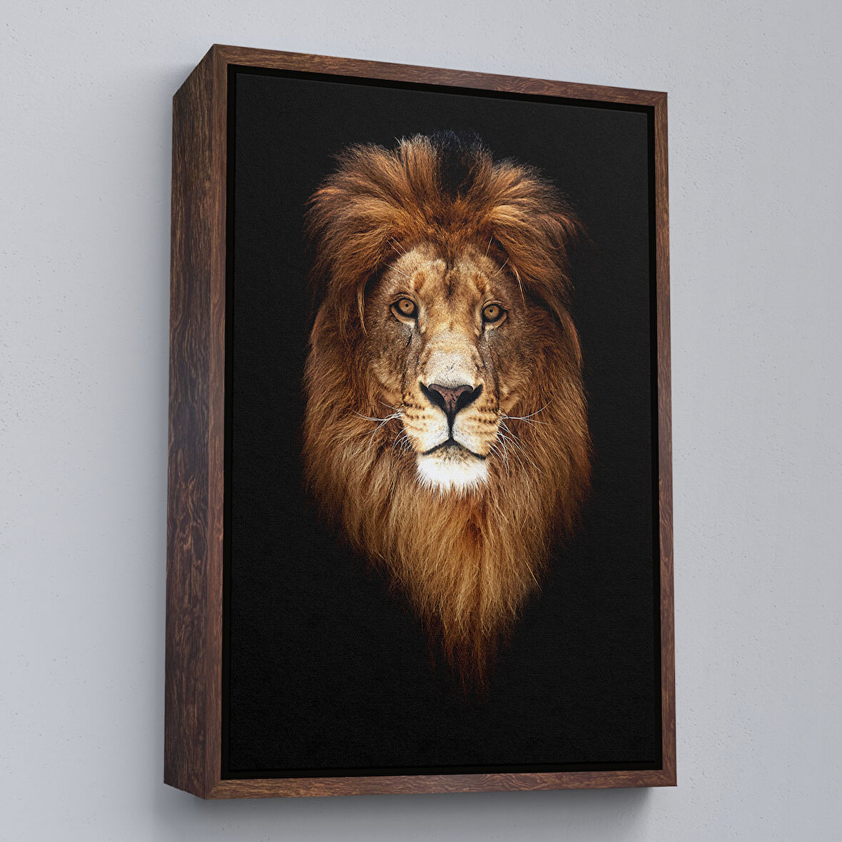 Kahverengi Çerçeveli Aslan Dekoratif Kanvas Tablo