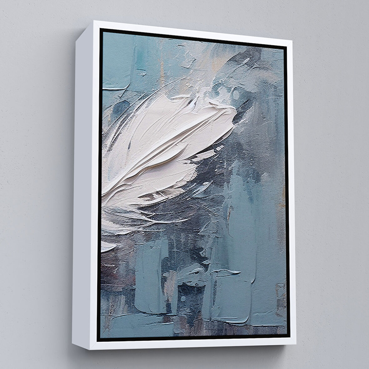Beyaz Çerçeveli Yağlıboya Görünümlü Modern Tüy Tablosu
