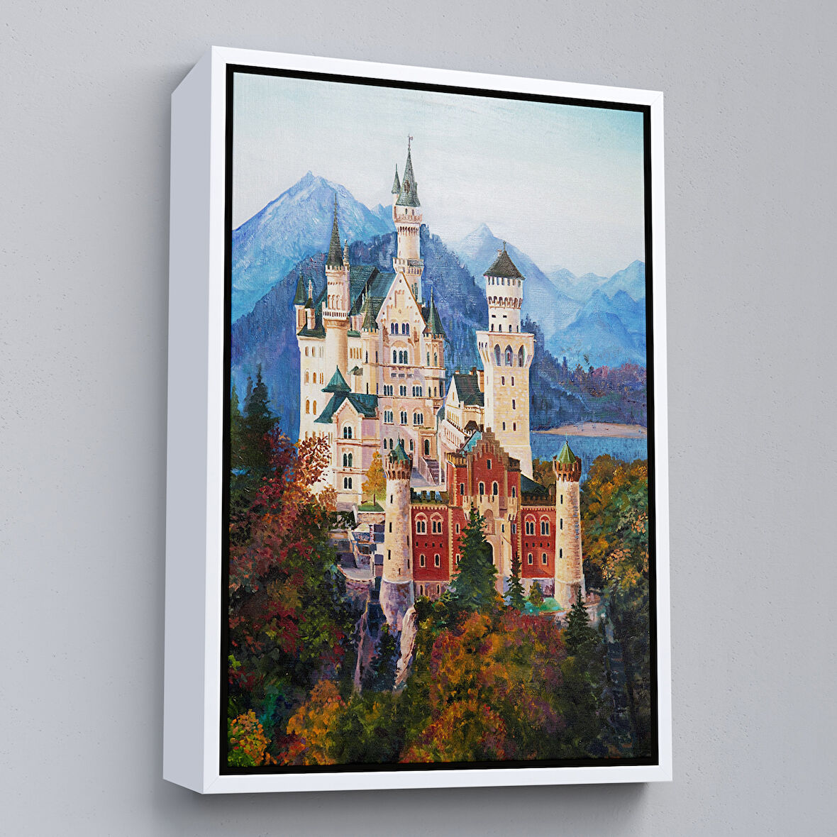 Beyaz Çerçeveli Bavyera Almanya Neuschwanstein Kalesİ Kanvas Tablo