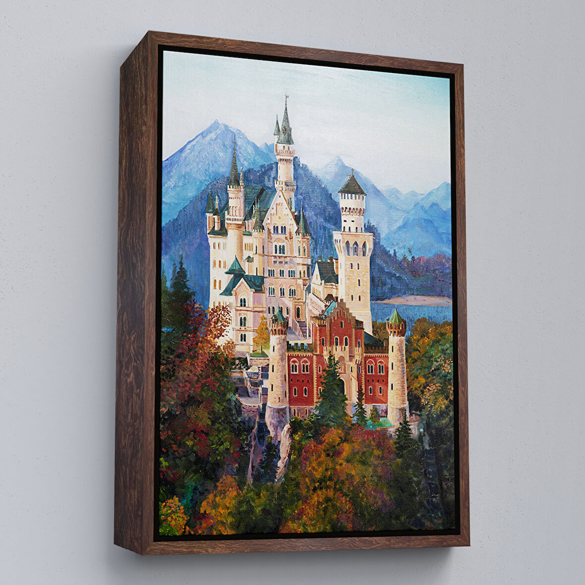 Kahverengi Çerçeveli Bavyera Almanya Neuschwanstein Kalesİ Kanvas Tablo