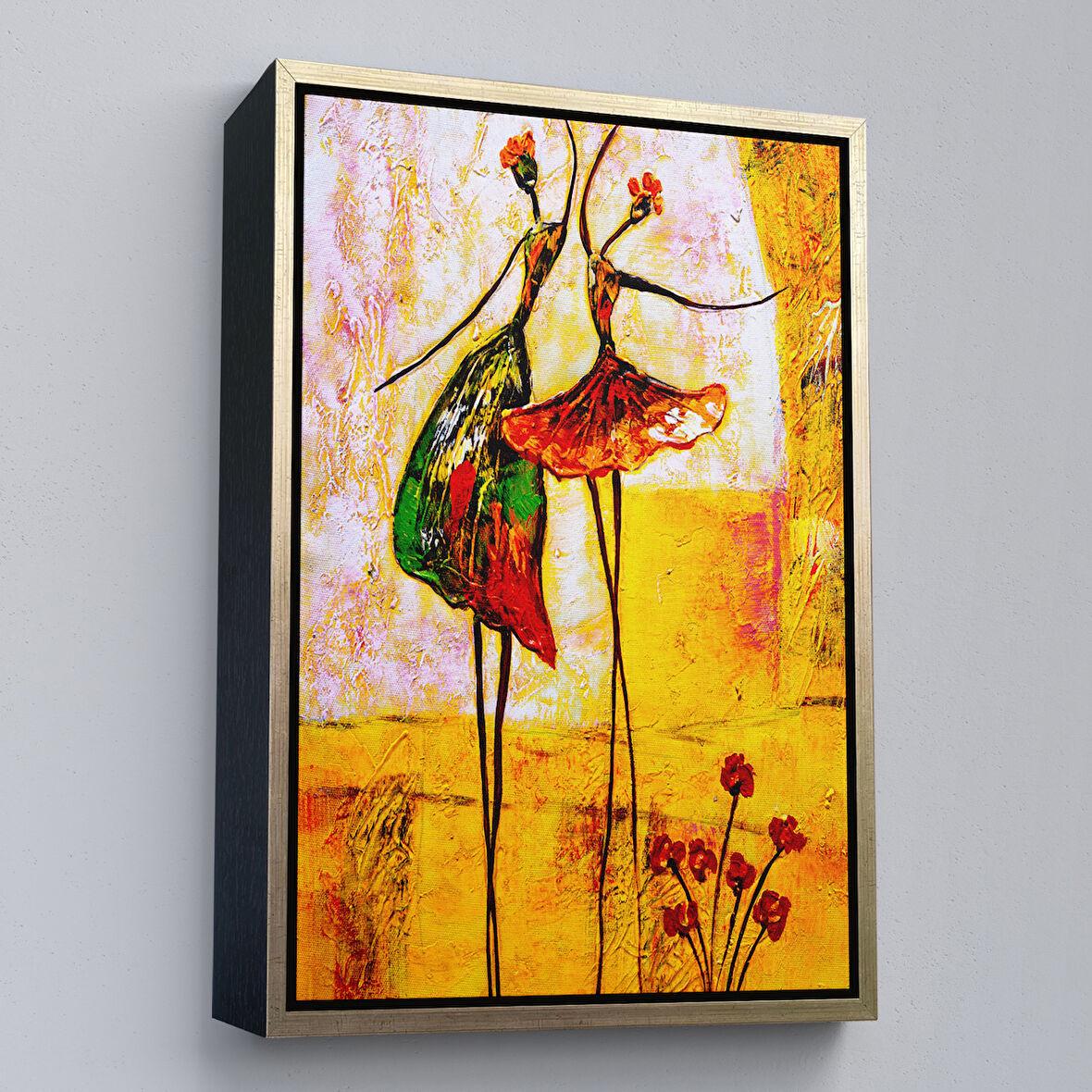 Altın Çerçeveli Dans Eden Kadınlar Kanvas Tablo