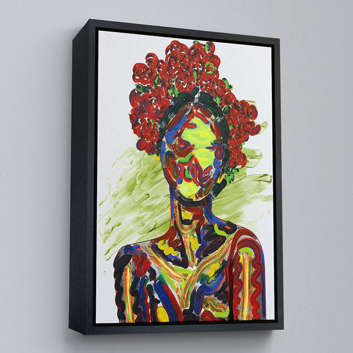 Siyah Çerçeveli Renkli Kadın Modern Duvar Tablosu