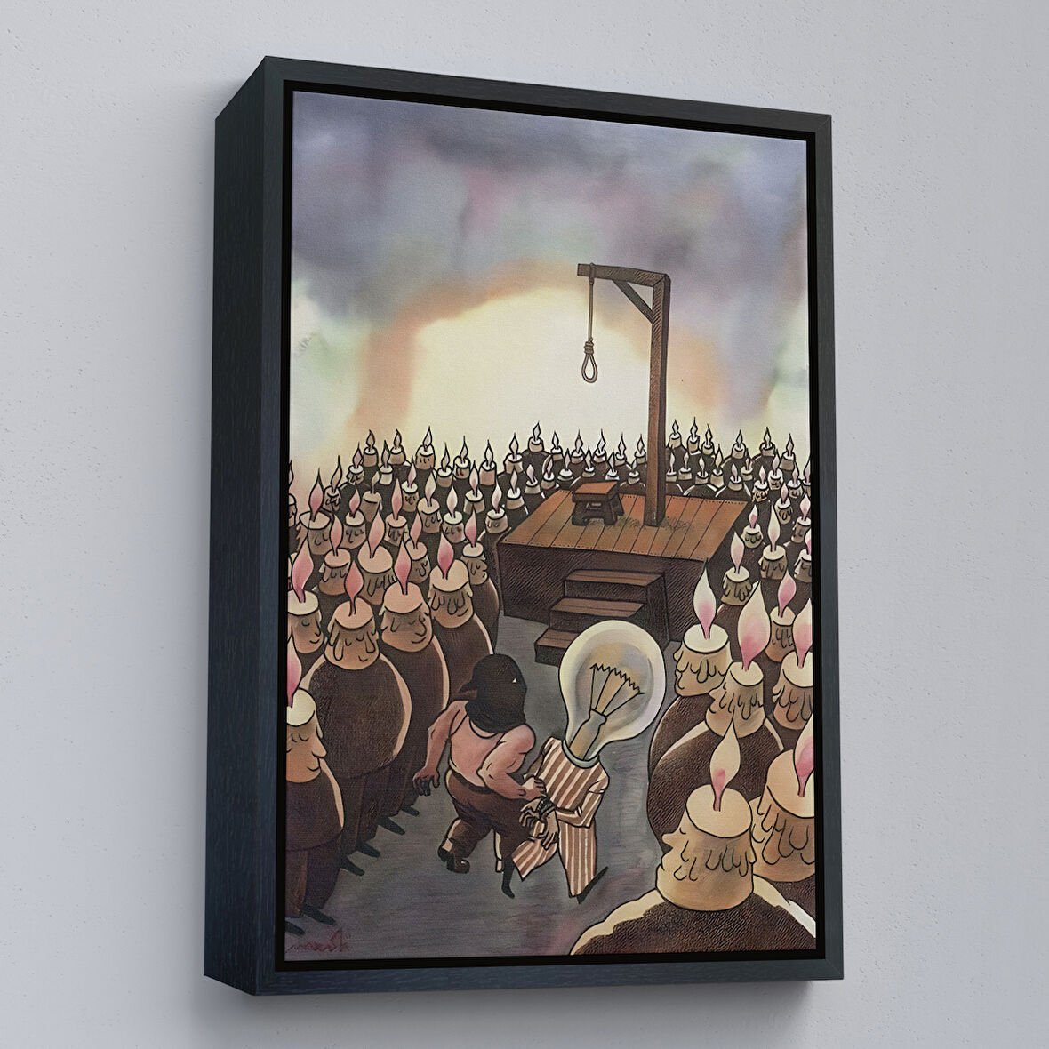 Siyah Çerçeveli Kafası Farklı Çalışanın Kafası Gider Sürreal Tablo