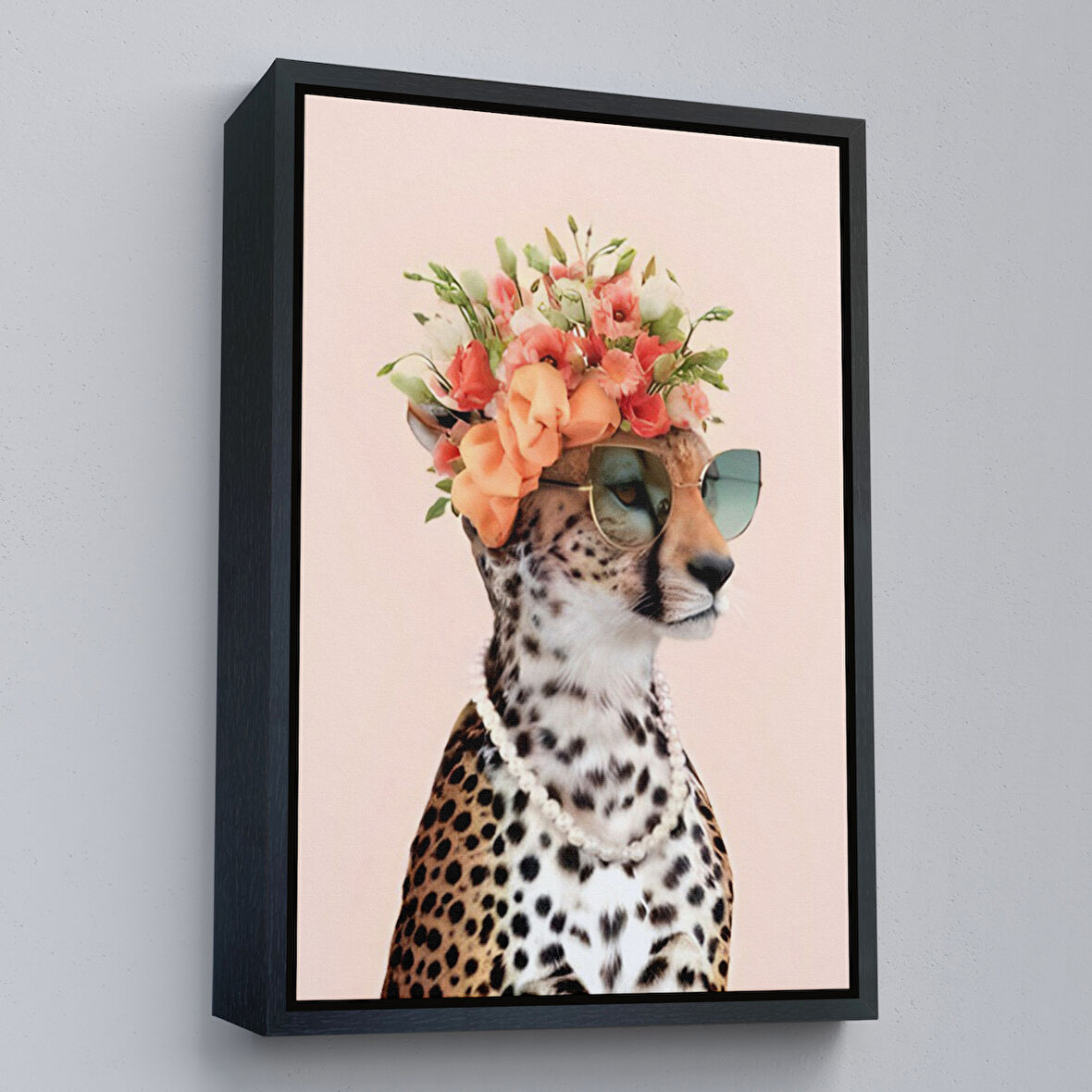 Siyah Çerçeveli Kokoş Çıta, Çiçek Taçlı Sosyetik Çita Tablosu