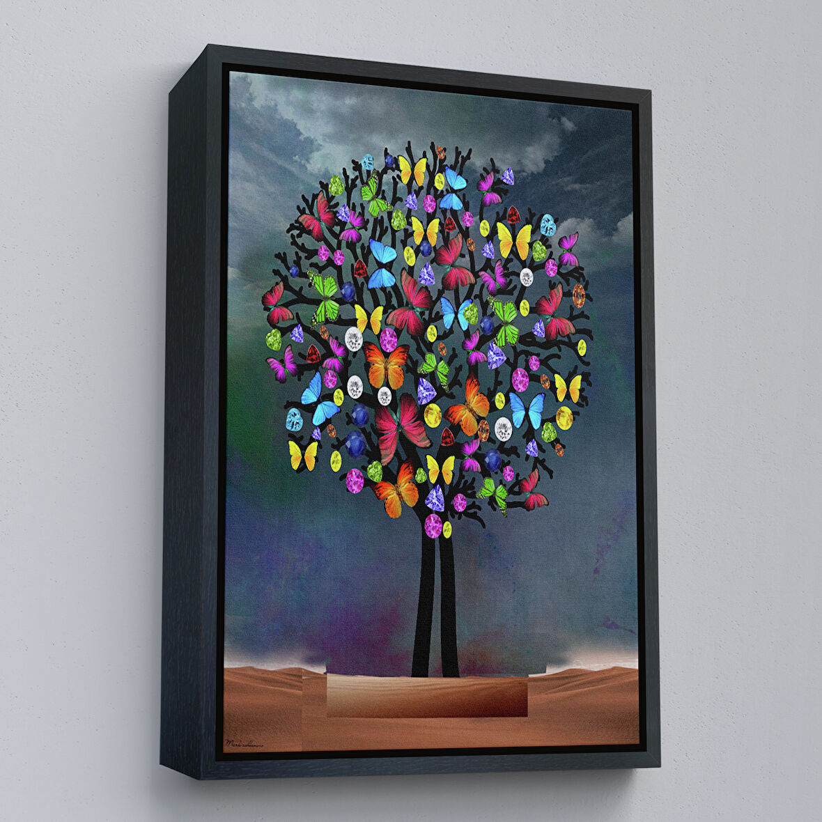 Siyah Çerçeveli Kelebekler Ağacı Duvar Tablosu