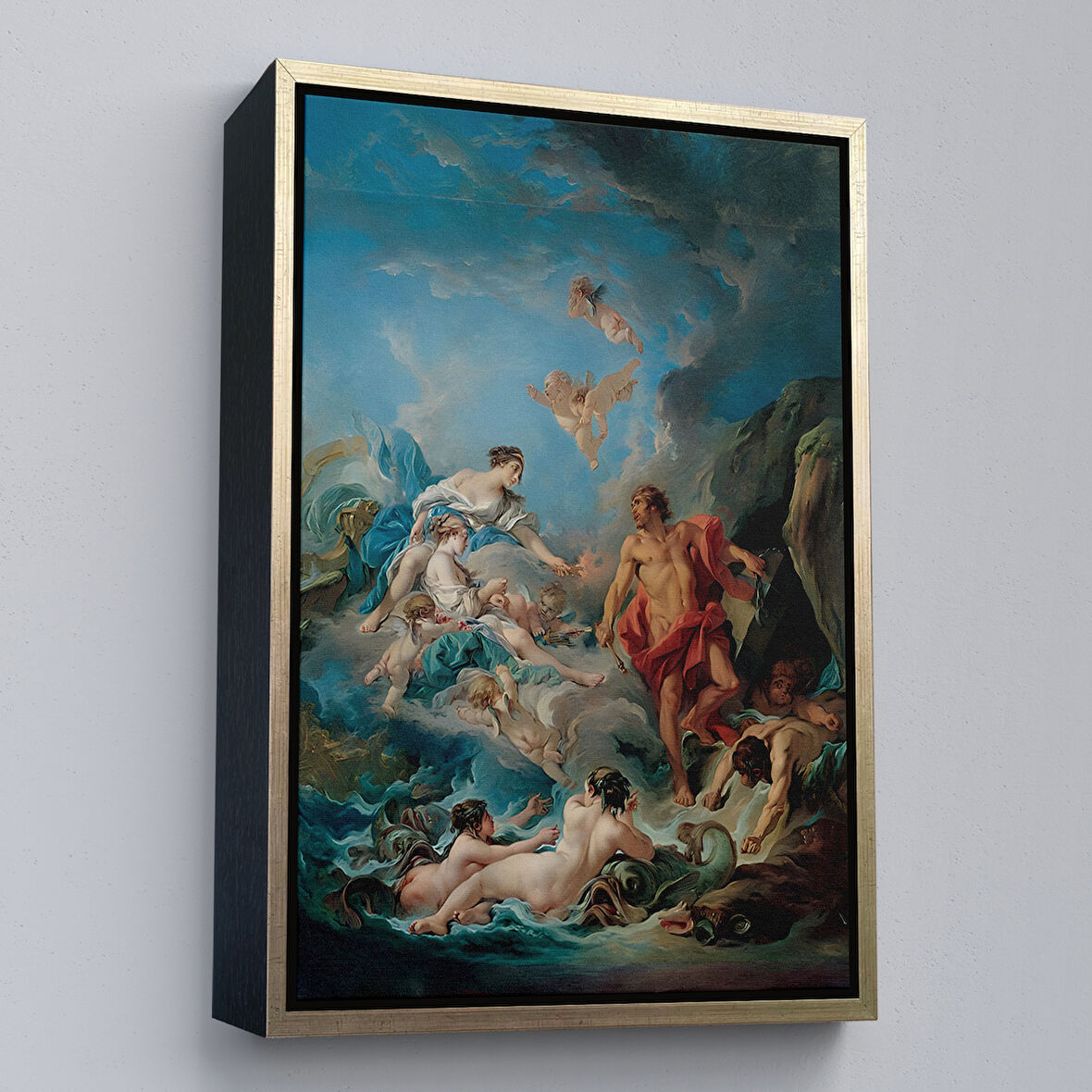 Altın Çerçeveli Juno, Aeolus'tan Rüzgarları Serbest Bırakmasını İstiyor, François Boucher Rönesans Tablosu