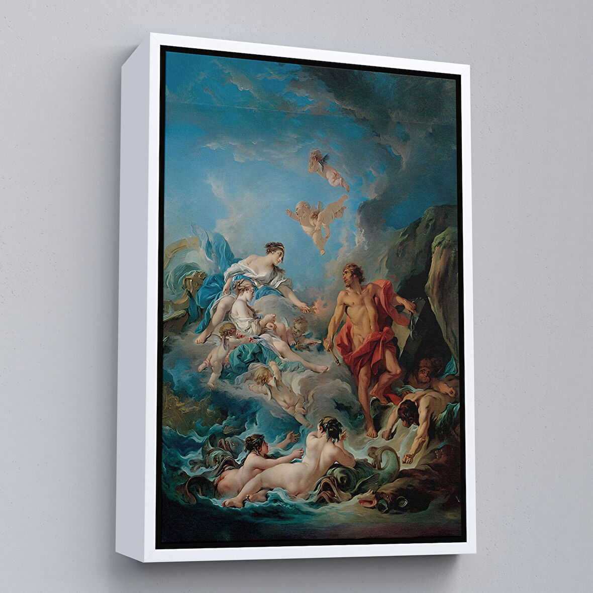 Beyaz Çerçeveli Juno, Aeolus'tan Rüzgarları Serbest Bırakmasını İstiyor, François Boucher Rönesans Tablosu