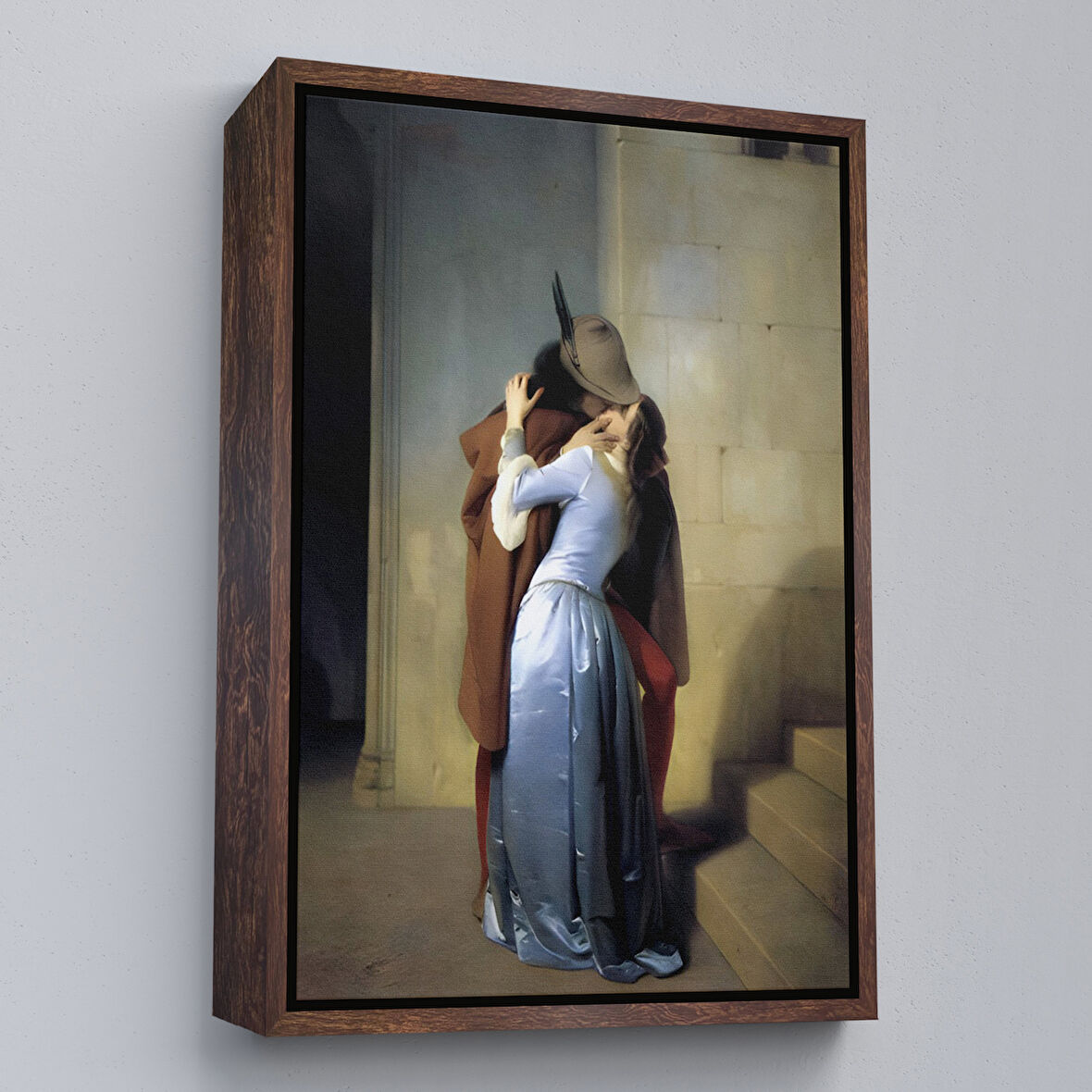 Kahverengi Çerçeveli Francesco Hayez Öpücük İsimli Eseri Duvar Tablosu