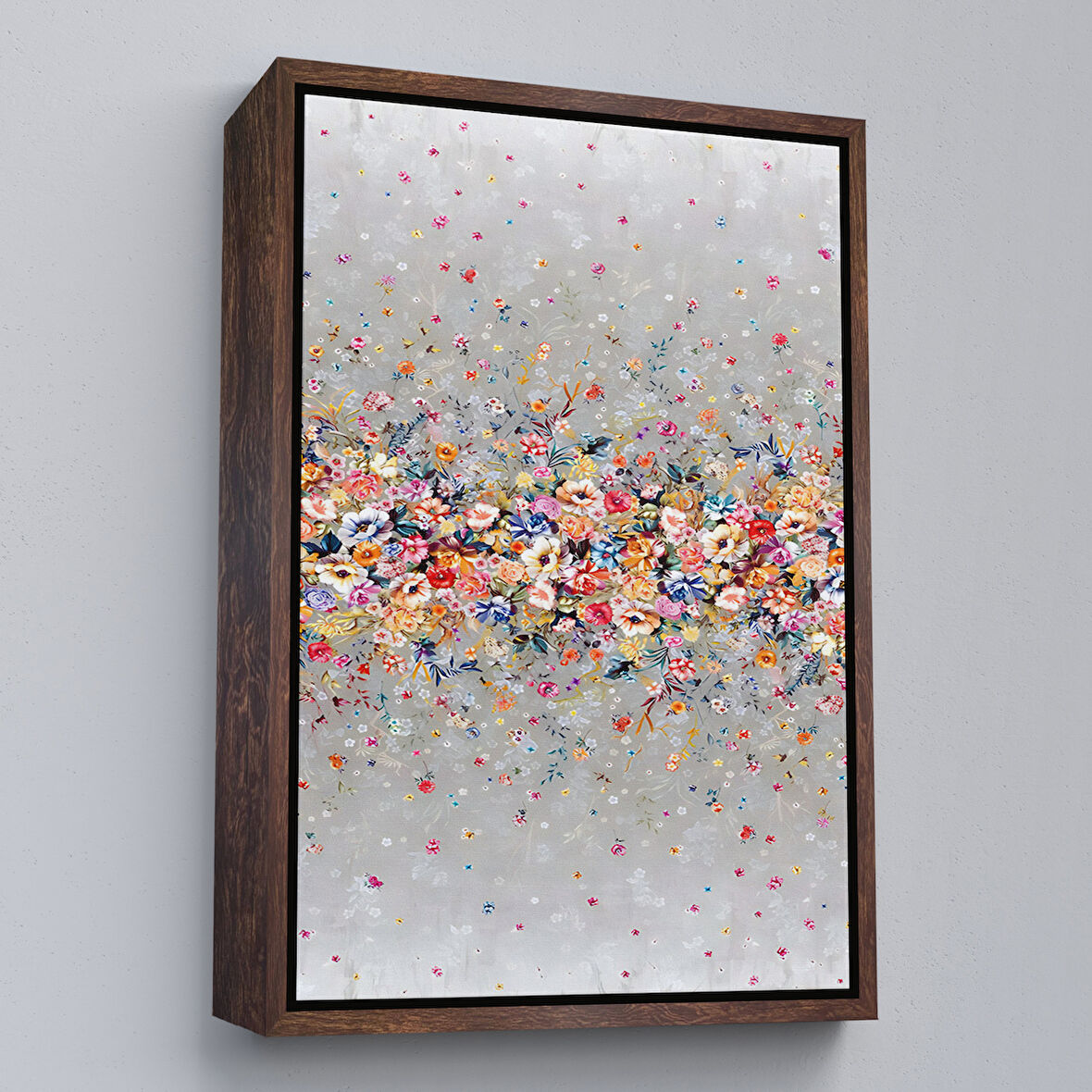 Kahverengi Çerçeveli Renkli Çiçekler Duvar Tablosu