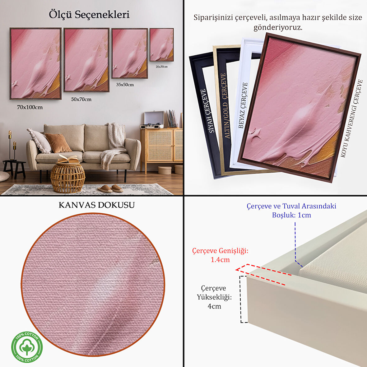 Beyaz Çerçeveli Yağlıboya Görünümlü Modern Tablo