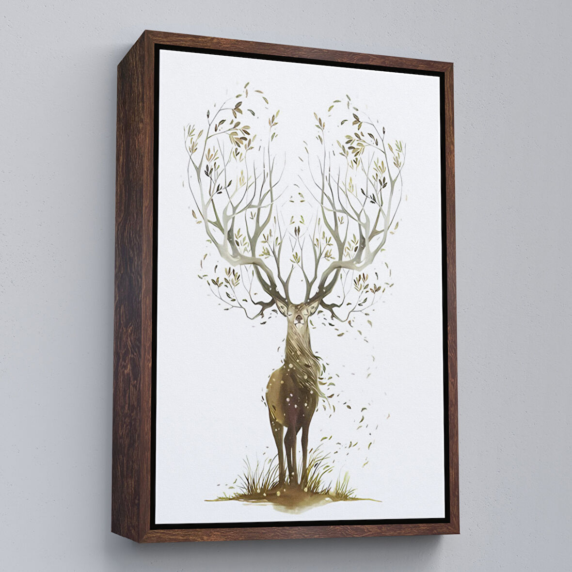 Kahverengi Çerçeveli Yaprak Boynuzlu Geyik Tablosu
