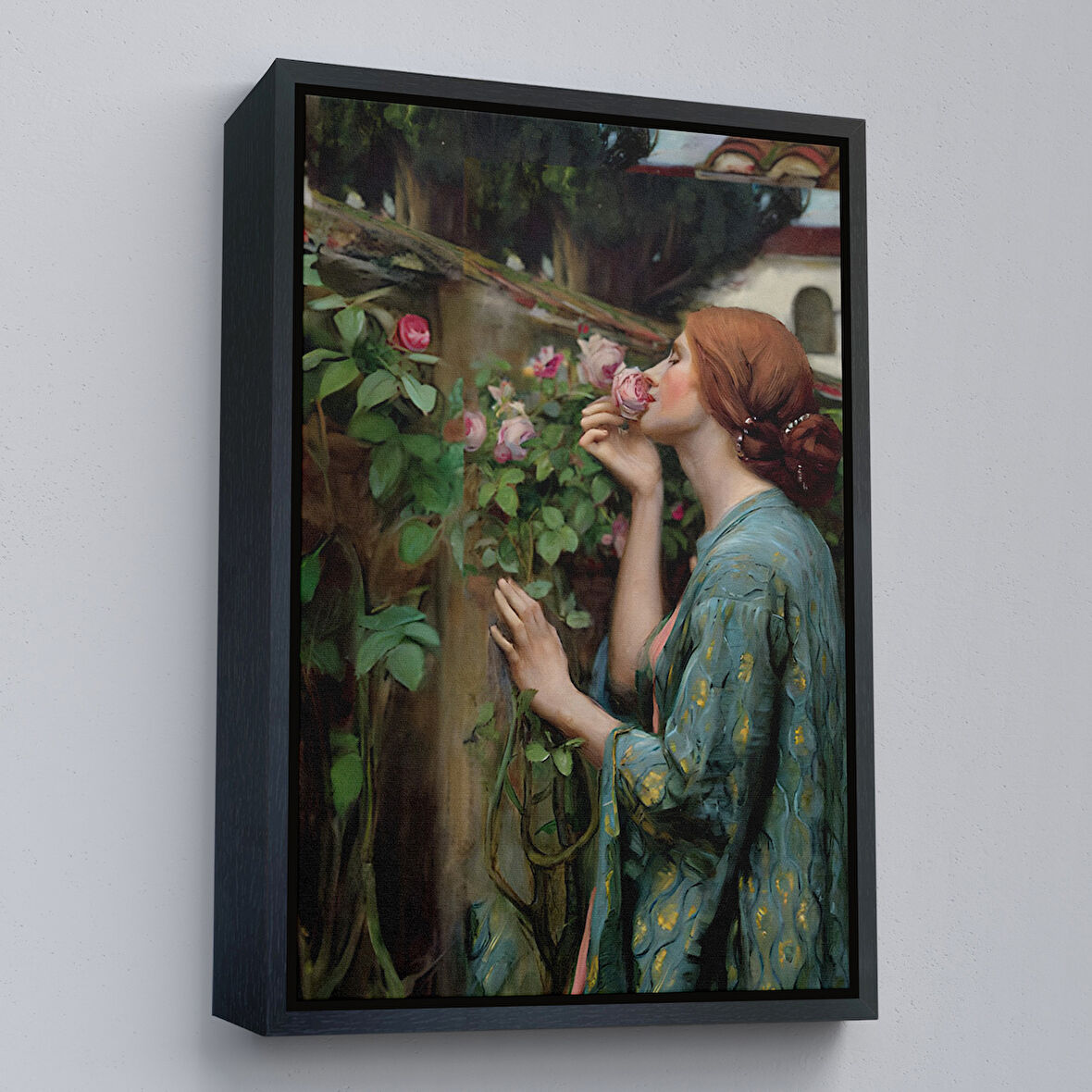 Siyah Çerçeveli Gül Koklayan Güzel Helen Dekoratif Duvar Tablosu