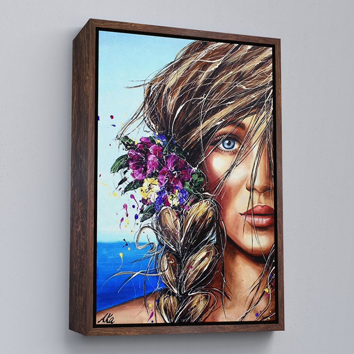 Siyah Çerçeveli Renkli Güzel Kadın Duvar Tablosu
