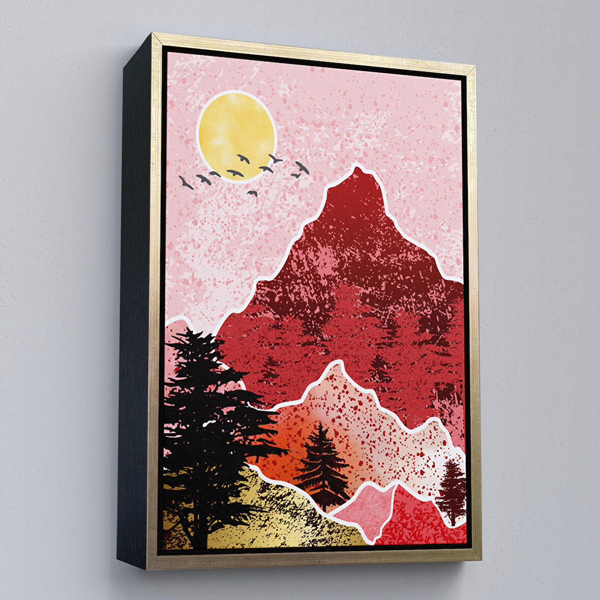 Altın Çerçeveli Dağların Arasındaki Güneş Manzarası Tablo