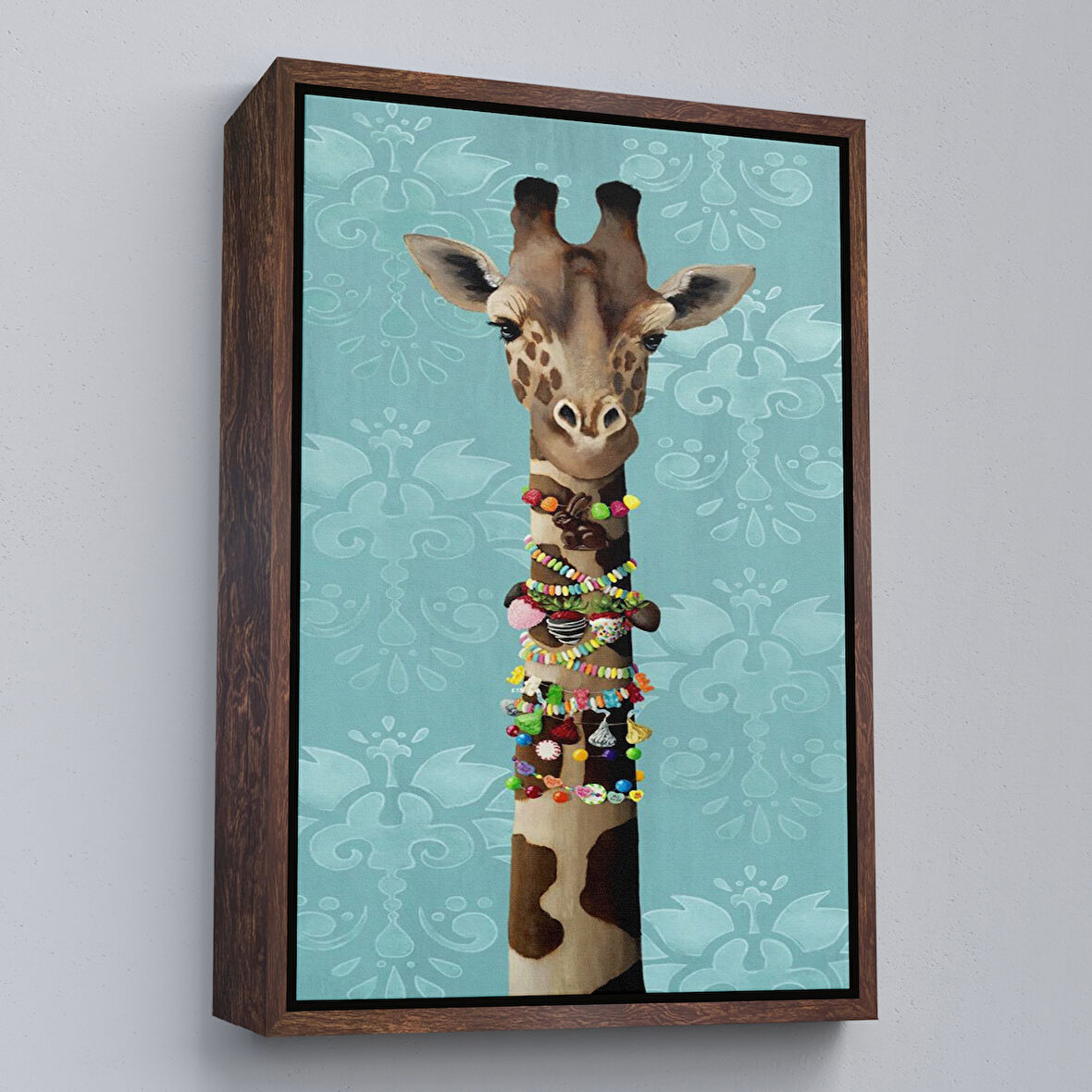 Kahverengi Çerçeveli Sosyetik Zurafa Duvar Tablosu