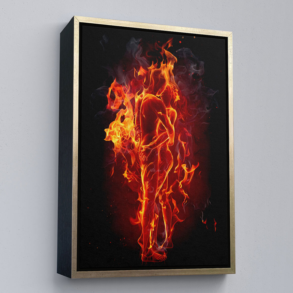 Altın Çerçeveli Ateşli Çift Dekoratif Duvar Tablosu
