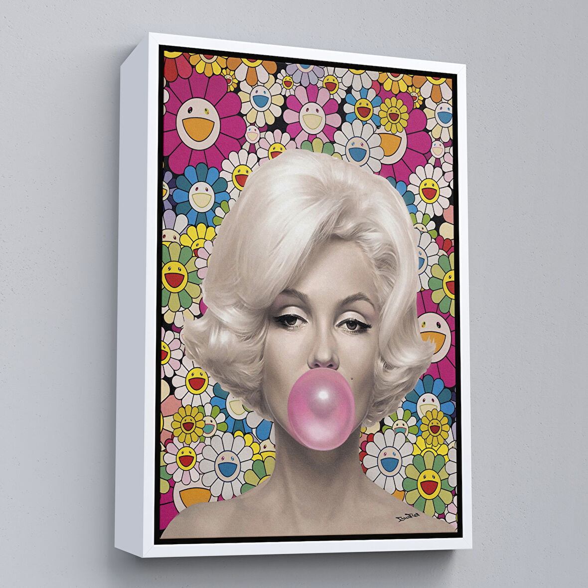 Beyaz Çerçeveli Marilyn Monroe Pembe Balon Duvar Tablosu