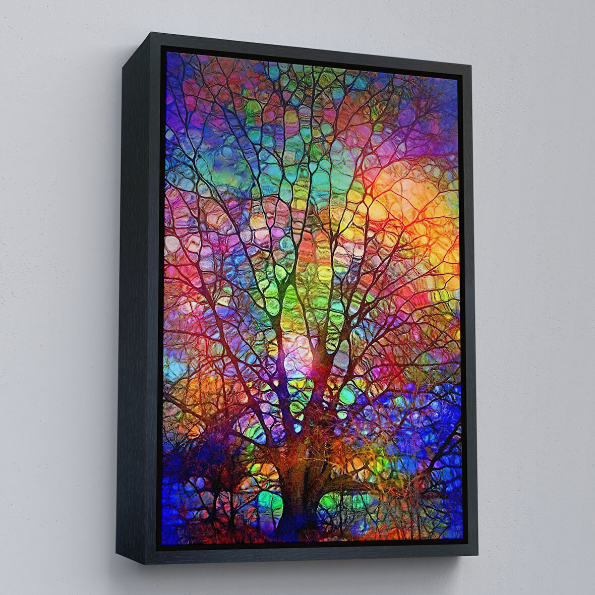 Siyah Çerçeveli Sanatsal Cam Ağaç Kanvas Tablosu