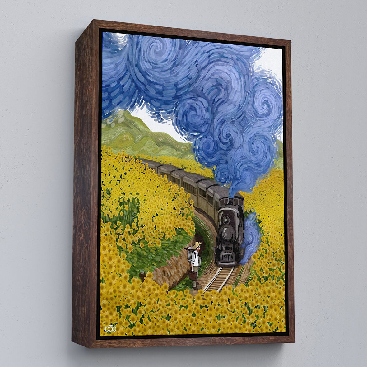 Kahverengi Çerçeveli Vincent van Gogh'un Renkli Tasviri Duvar Tablosu